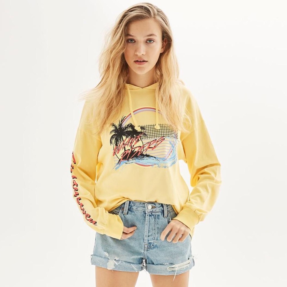 Topshop Yellow Graphic Surf Long Sleeve Hoodie